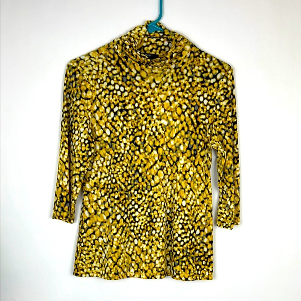 EUC ALFANI Yellow 3/4 Sleeve Mock Ruched Neck Blouse P/S